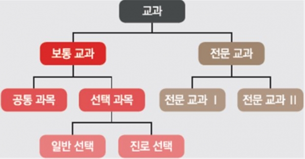 2015개정교육과정에 따라 고등학교의 교과체계는 크게 보통교과와 전문교과로 나뉜다. [교육사랑신문 권성하 기자]