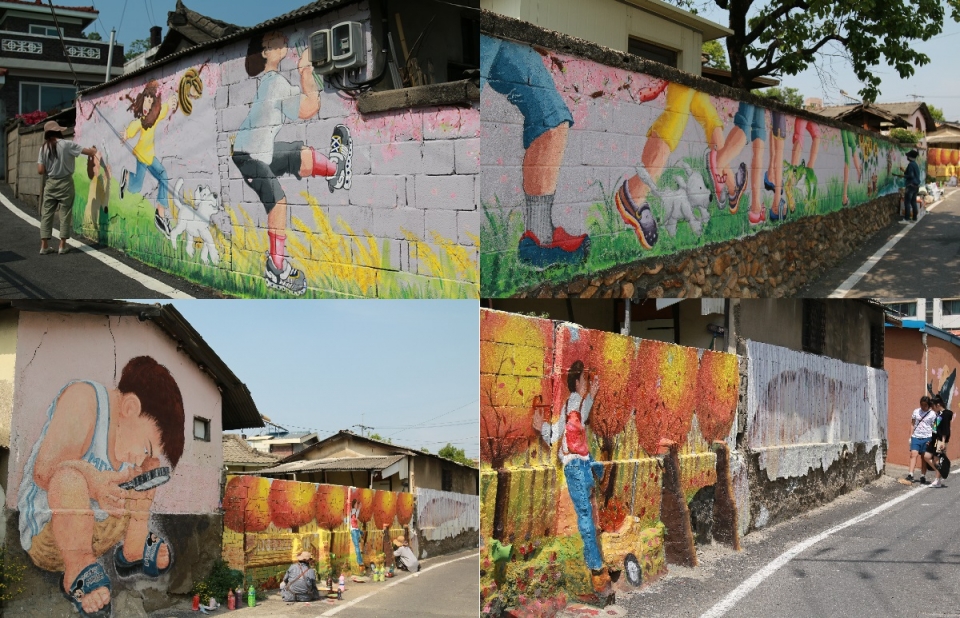 교육사랑신문 학생재능봉사기자단 100여명이 참여한 전국 최초의 학생중심 뉴딜사업 '대전 동구 가오동 벽화 그리기'가 학생들의 열정과 마을주민들의 뜨거운 관심 속에서 성공적으로 마무리됐다. 학생기자들이 재원 마련부터 밑그림, 완성까지 약 세달동안 진행해 완성한 가오동 벽화 모습. [교육사랑신문 권성하 기자]